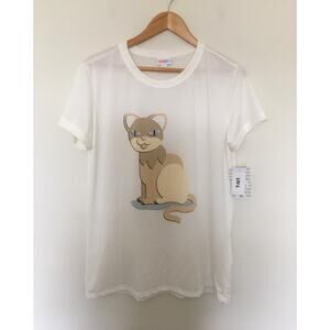 LuLaRoe Sz L LIV T-Shirt ~White CAT Graphic Tee~ Kitten, Kitty